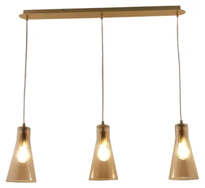 Image de Suspension Dafne En Métal Et Verre Soufflé, Couleur Ambre, 3 Lumières, E27 40W - Design Élégant Pour Intérieurs Contemporains Et Raffinés
