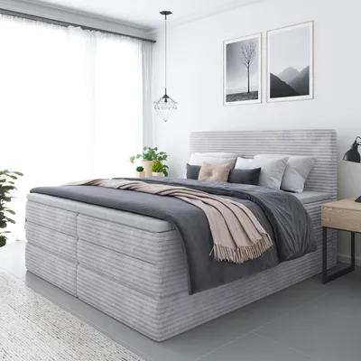 Produktbild von Bett, Boxspringbett ZENO PLUS mit 2-Matrazen und VISCO Topper, Doppelbett, Stauraum, Schlafzimmer, Polsterbett, 200x200 cm (Hellgrau - Tilia 86)