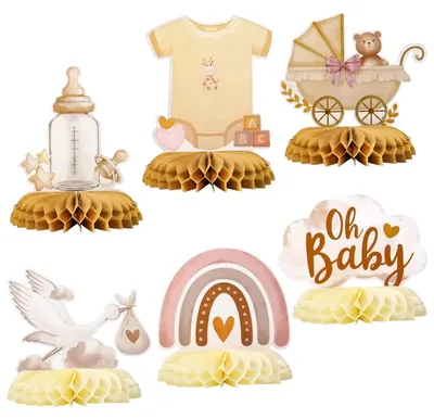 Babyshower Honigwaben Deko 6er Set, Oh Baby Motiv, 19 cm