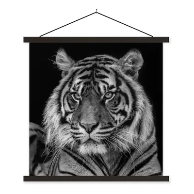 Produktbild von MuchoWow® Textilposter Tierprofil Sumatra-Tiger in Schwarz und Weiß 90x90 cm mit schwarzem Rahmen - Magnetisches