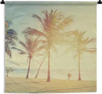 Produktbild von MuchoWow® Wandteppich Wandbehang Meer - Palme - Sommer - Sonne - Strand 60x60 cm Tapisserie Dekoration Wandtuch - Dekorationen - Wand Decke
