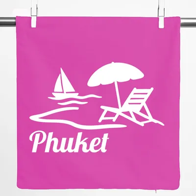 Produktbild von Huuraa Kissenbezug Phuket Inselmotiv Thailand 40x40cm Fuchsia Baumwolle Dekokissenbezug Geschenkidee