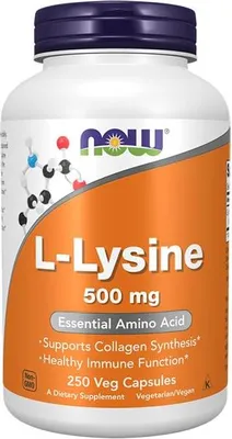 Produktbild von NOW Foods L-Lysin 500 mg – 250 vegane Kapseln Nahrungsergänzung