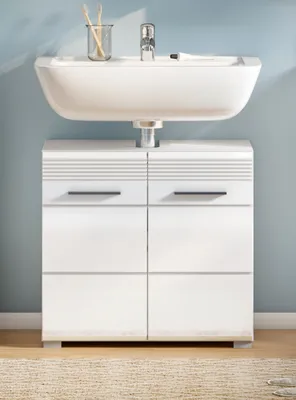 Produktbild von Waschbeckenunterschrank "Leon" weiß Hochglanz Badezimmer Unterschrank 60 cm