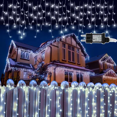Zdjęcie produktu dla Ikodm, świąteczne oświetlenie LED, 600 diod, długość 15 metrów + 5 metrów kabla zasilającego, światło białe, dekoracyjny panel świetlny z 8 trybami, idealny do dekoracji wnętrz na Boże Narodzenie i imprezy