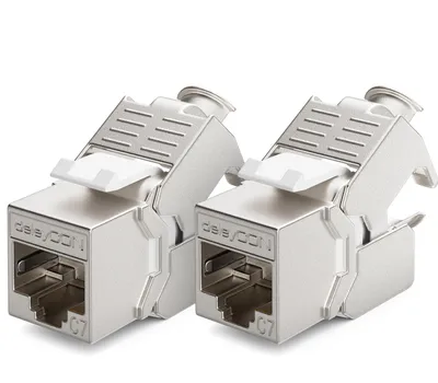 Produktbild von deleyCON 2x CAT 7 Keystone Jack Modul Optimal für CAT7 CAT6 CAT6a Verlegekabel Verbinder Patchkabel Netzwerkkabel STP Schirmung RJ45 Buchse 1000 MHz 10 Gbit/s Schneidklemme (LSA)