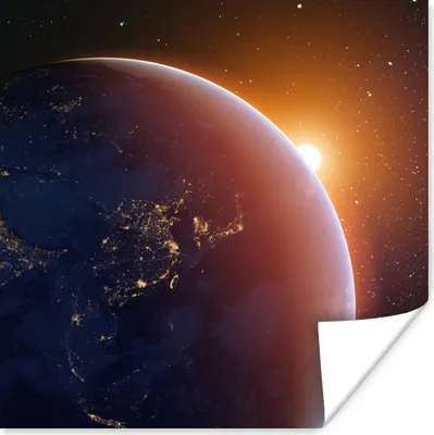 Produktbild von MuchoWow® Poster Sonnenaufgang über der Erde 50x50 cm - Wohnzimmerdekoration
