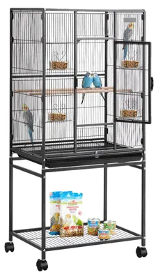 Produktbild von VEVOR Vogelkäfig, 930 x 580 x 1510 mm, Flachdach, Vogel-Flugkäfig aus Schmiedeeisen mit Sitzstangen, herausziehbarem Tablett und Kunststofffutterspendern, für Blaumeise, Nymphensittich, Kanarienvogel, Mönchssittich, Graupapagei, 625x425x1370 mm