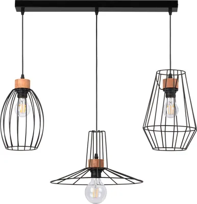 Produktbild von Pendelleuchte - Braun - Schwarz - Holz - Metall - 3-flammig - 66 x 110 cm