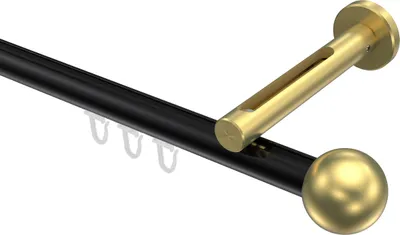 Produktbild von Interdeco Innenlaufstange / Gardinenstange mit Innenlauf Schwarz / Messing-Optik, Typ Siteno Luino (Kugel), 20 mm Ø 1-läufig, 100 cm