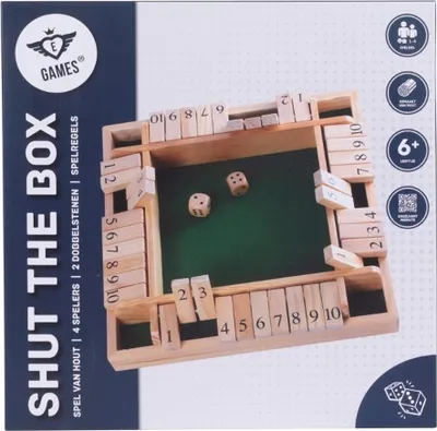 Produktbild von Shut the Box Holz-Würfelspiel für 4 Spieler, Gesellschaftsspiel