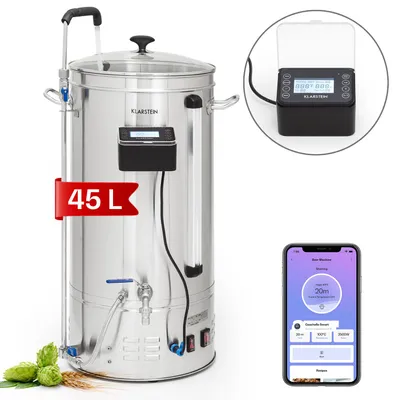 Image de Klarstein Kit Biere a Faire Soi Meme, Kit de Brassage Bière Complet avec Cuve de Brassage de 3300W, 45L, Acier Inoxydable, Mode Automatique, Kit Fabrication Biere, Cuve de Fermentation, Kit Brasseur