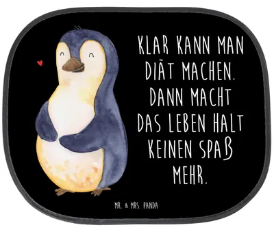 Produktbild von Mr. & Mrs. Panda Auto Sonnenblende Pinguin Diät - Schwarz - Geschenk, Motivation, hitzeschutz, Sonnenschutz für Autoscheiben, Bauch, Seitlicher, Abnehmen