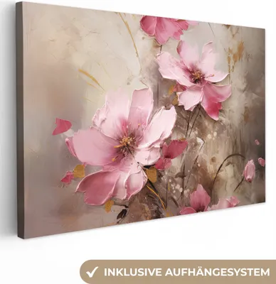 Produktbild von MuchoWow® - Leinwandbilder - Blumen - Rosa - Kunst - Aquarell, Wandbild, Wanddeko Bilder Wohnzimmer, 120x80 cm