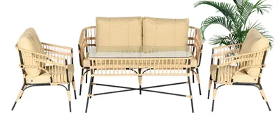 Produktbild von Moderne Beige Gartenmöbel Luxus Sofagarnitur Sofa 3 Sitzer Sessel Couchtisch Neu