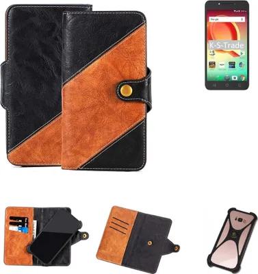 Produktbild von K-S-Trade Handyhülle Schutzhülle Bookstyle Case Wallet-Case kompatibel mit Alcatel A50 Handy Cover Bumper Klapphülle schwarz hellbraun 1x