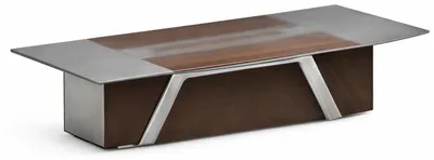 Image de Élégante table de réunion en acier inoxydable et en bois pour les bureaux modernes