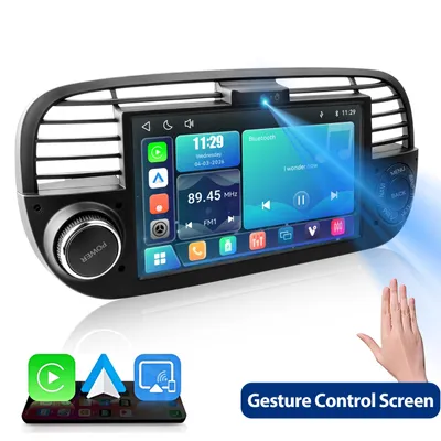 Produktbild von Hexinex Linux Autoradio Wireless Carplay Android Auto Für Fiat 500 2007-2015 GPS Navi WIFI BT SWC FM RDS DSP Schwarz