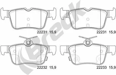 Produktbild von BRECK Bremsbeläge Satz Hinten Bremsklötze für FORD Kuga Mk2 (DM2) 22231 00 702 00