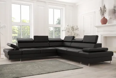 Produktbild von Ecksofa GALAXY MAX Große Echtleder Couch 280x280 mit Schlaffunktion und Bettkasten, Schwarz - Rechts
