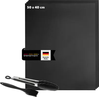 Produktbild von bremermann Grillmatten-Set | 4 Stk | inkl. Pinsel | Zange & 50 x 40 cm
