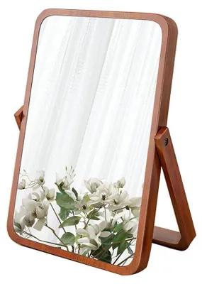 Obrázek produktu pro Zrcadlo na zeď, s dřevěným rámem, obdélníkového tvaru, hnědé barvy, vhodné do koupelny