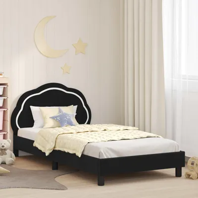 Produktbild von "Schlussverkauf" Einzelbett 1 PLACE - KinderBettgestell einzel - mit Kopfteil - Schwarz 90x200 cm Samt  C2734