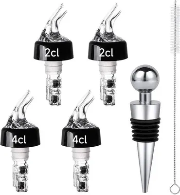 Zdjęcie produktu dla Zestaw 4 sztuk dozowników do nalewania (2 cl i 4 cl) – wykonane z tworzywa sztucznego i stali nierdzewnej, uniwersalne do butelek, precyzyjne odmierzanie napojów
