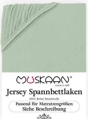 Produktbild von Müskaan Jersey Spannbettlaken 180x200 - 200x220 eukalyptus für Boxspringbett und Wasserbett Bettlaken 100% Baumwolle