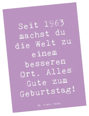 Produktbild von Mr. & Mrs. Panda Postkarte Spruch 1963 Geburtstag - Lavendeltraum - Geschenk, Geburtstagsgeschenk, Postkarten, besondere Person, Jahrgang, feiern, Ansichtskarten, Alter