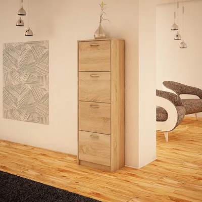 Produktbild von MATKAM Schuhschrank 4S, in schlichter Optik, B 50 x H 152 x T 28 cm, laminierte Möbelplatte 16 mm, mit Rückwand (Sonoma Eiche)