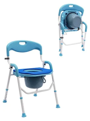 Produktbild von Toilettenstuhl für Senioren, klappbarer Duschstuhl, rutschfest, mit Deckel, 5 l abnehmbarer Eimer, 6-stufig höhenverstellbar, Tragfähigkeit 100 kg für Toiletten, Stühle oder Duschsitze