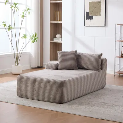 Obrázek produktu pro MODFU Relaxační pohovka Rozkládací postel s lenoškou, měkké čalounění, 1místná pohovka, šedá, levé opěradlo, chenille, čalouněný nábytek do obývacího pokoje