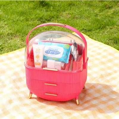 Produktbild von ZMH Make-Up Organizer Kosmetikorganizer mit 2 Schubladen Aufbewahrungsbox(26x16x38 cm)für Kosmetik Lippenstifte Schlafzimmer Kommode Rosenrot