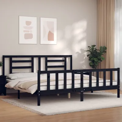 Produktbild von The Living Store Massivholzbett mit Kopfteil Schwarz 200x200 cm