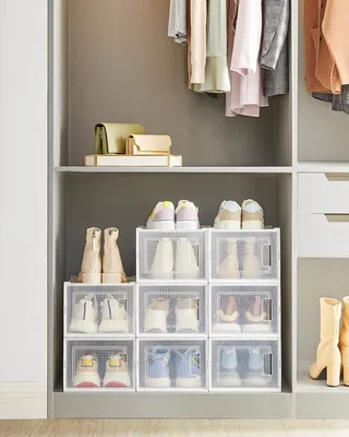 Zdjęcie produktu dla SONGMICS pudełka na buty zestaw 8 pudełek do przechowywania organizer na buty plastikowe pudełka biały