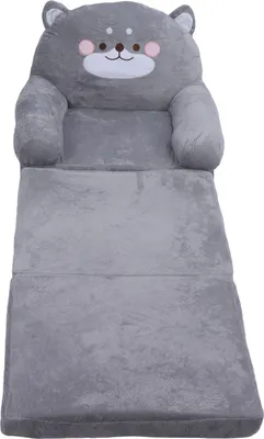 Zdjęcie produktu dla Sofa dla dzieci z motywem psa z kreskówki, szara, składana, miękka i oddychająca, z szerokimi uchwytami - idealna do czytania, relaksu i spania