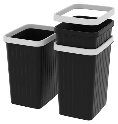 Image de Ensemble de 3 poubelles noires pour la maison et le bureau