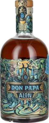 A bottle of Don Papa Alon Rum.