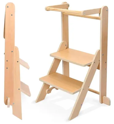 Image de Tour d'apprentissage pour enfants - Structure pliante - Aide de cuisine - Réglable en hauteur - Tabouret d'apprentissage Montessori - Pour les enfants de 4 à 6 ans - Jusqu'à 50 kg