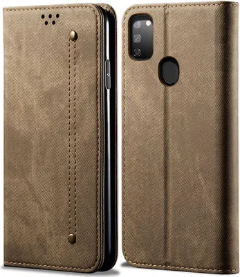 Produktbild von Galaxy M30S Hülle, LaimTop Denim Leder Brieftasche Magnetverschluss Flip Bookstyle Schutzhülle mit Standfunktion für Samsung Galaxy M30S Khaki