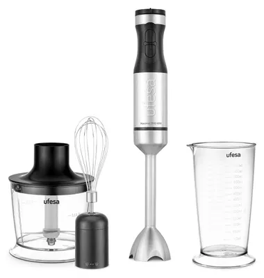 Stabmixer 1000 W, Turbo, 4 Edelstahlmesser, 700 ml + 500 ml Zubehör