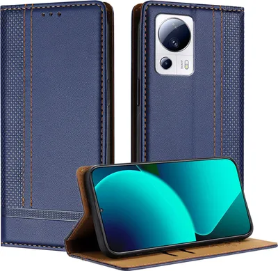 Produktbild von Handyhülle für Xiaomi 13 Lite Leder Flip Klappbare Schutzhülle mit Standfunktion Blau