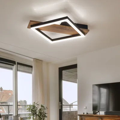 Produktbild von LED Deckenleuchte, Holzoptik, Metall, schwarz, L 33 cm