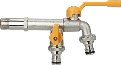 Produktbild von INF Messing Garten Wasserhahn mit Doppel Schnellanschluss Gelb Beschichtet