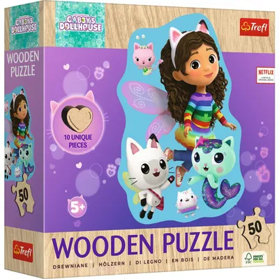 Zdjęcie produktu dla Trefl Puzzle drewniane Koci Domek Gabi 50 el. Wesoła Gabby, 50 szt., Kreskówki, 5 lat(a)