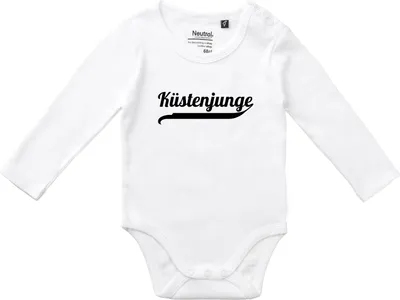 Produktbild von Huuraa Baby Body Küstenjunge Schriftzug 74 White  Baumwolle Fairtrade Langarmbody Geschenkidee