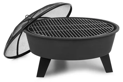 Image de Braséro de jardin - blumfeldt Nolana - Foyer de terrasse - Grille barbecue Ø64 cm - Pare-étincelles - Charbon ou bois - Acier noir