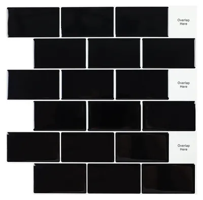 Image de Inovra - Carreaux 3D adhésifs - Stickers pour carrelage noirs - Film adhésif pour carrelage - Décoration pour cuisine/salle de bain - 10 pièces - 30,5 x 30,5 cm - Décoration murale