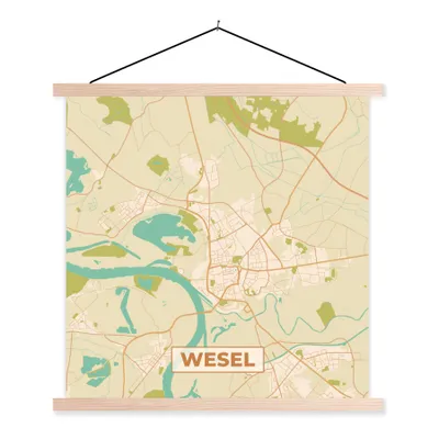 Produktbild von MuchoWow® Textilposter Wesel - Karte - Stadtplan - Vintage - Karte 60x60 cm mit holzfarbenen Rahmen - Wanddekoration